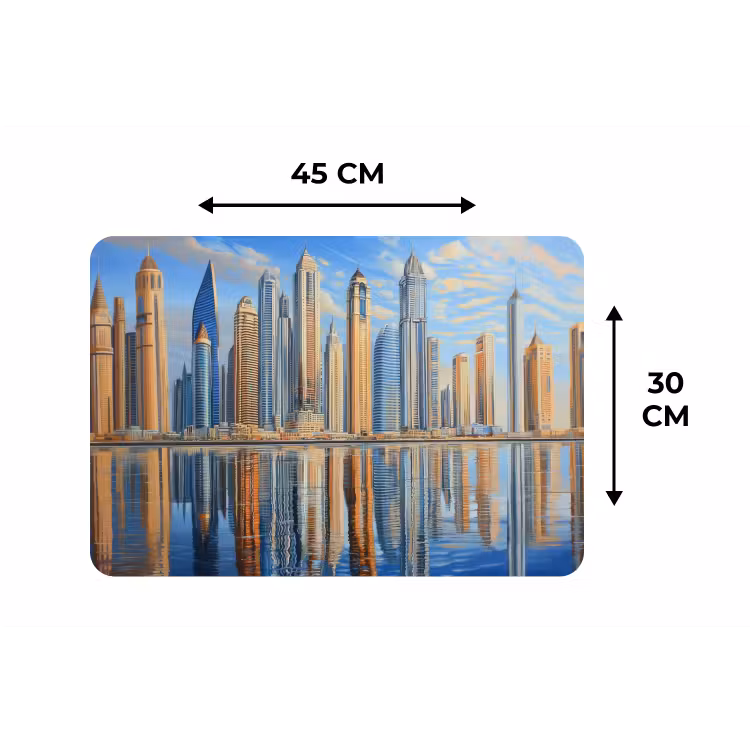 Skyline - Wolkenkrabbers - Water - Blauw Placemat vinyl groot -specs