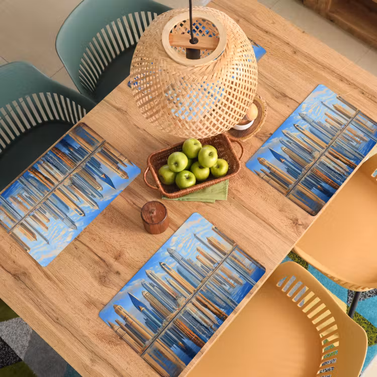 Skyline - Wolkenkrabbers - Water - Blauw Placemat vinyl groot -zzsfeer5_Kitchenyeah-website