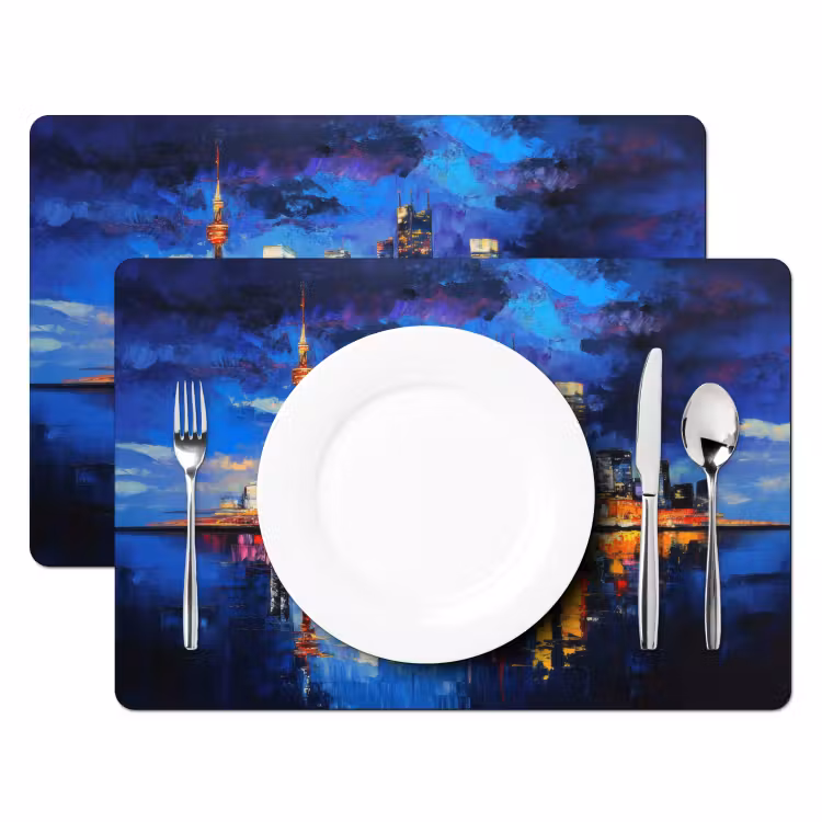 Skyline Toronto - Modern - Stadslicht - Blauw Placemat vinyl groot -zzsfeer2_Kitchenyeah-website