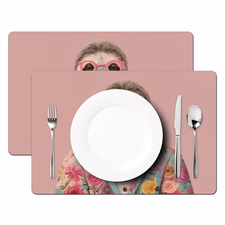 Luiaard - Bloemenprint - Bril - Roze Placemat vinyl groot -zzsfeer2_Kitchenyeah-website
