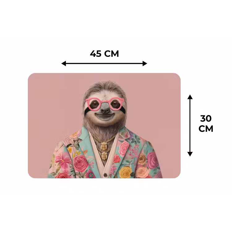 Luiaard - Bloemenprint - Bril - Roze Placemat vinyl groot -specs