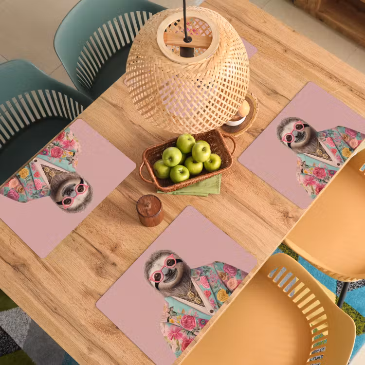 Luiaard - Bloemenprint - Bril - Roze Placemat vinyl groot -zzsfeer5_Kitchenyeah-website