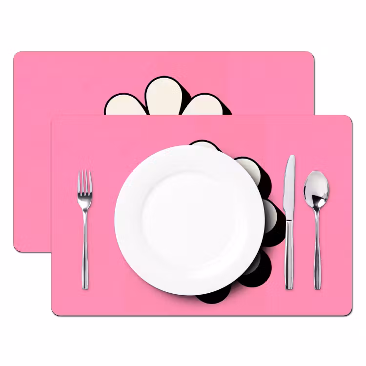 Smiley - Bloem - Roze Placemat vinyl groot -zzsfeer2_Kitchenyeah-website