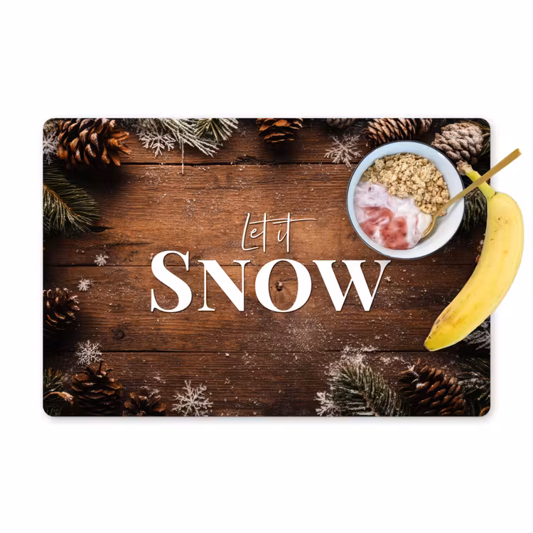 Sneeuw - Houtlook - Quote - Let it snow Placemat vinyl groot -zzzproduct_Kitchenyeah-website