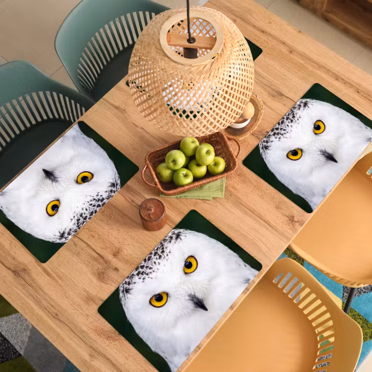 Sneeuwuil - Portret - Geel Placemat vinyl groot -zzsfeer5_Kitchenyeah-website