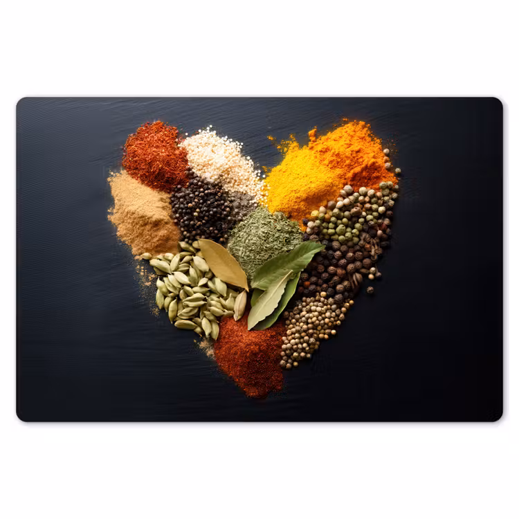 Specerijen - Mix - Hartvorm - Zwart Placemat vinyl groot -zzsfeer1_Kitchenyeah-website