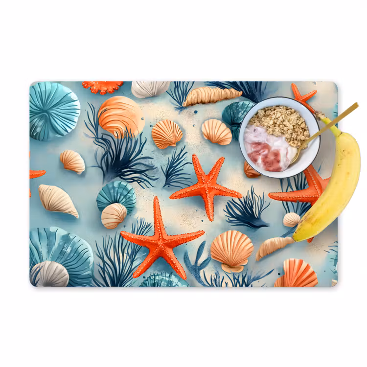 Zeesterren - Schelpen - Illustratie - Zand Placemat vinyl groot -zzzproduct_Kitchenyeah-website