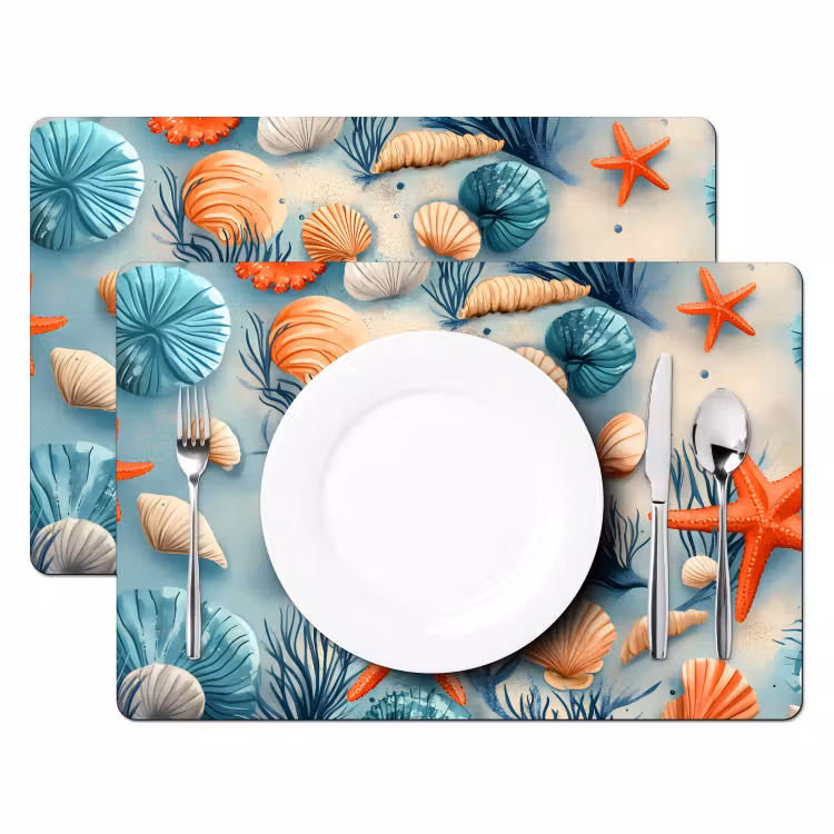 Zeesterren - Schelpen - Illustratie - Zand Placemat vinyl groot -zzsfeer2_Kitchenyeah-website