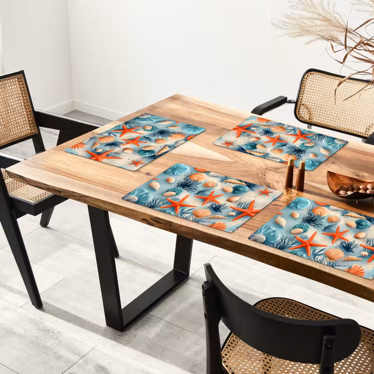 Zeesterren - Schelpen - Illustratie - Zand Placemat vinyl groot -zzsfeer4_Kitchenyeah-website