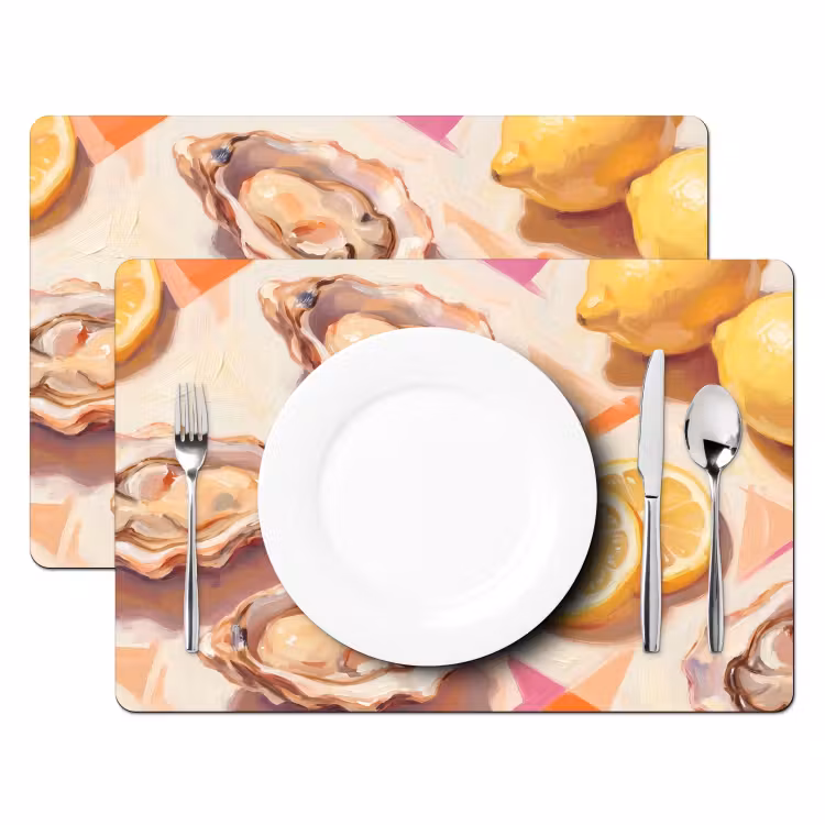 Stilleven - Citroenen - Oesters - Abstract - Oranje Placemat vinyl groot -zzsfeer2_Kitchenyeah-website