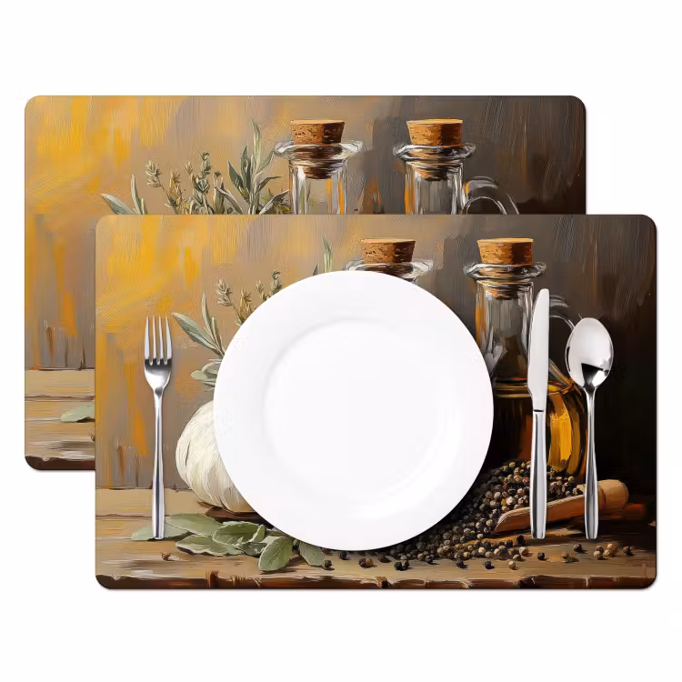 Stilleven - Olijfolie - Knoflook - Kruiden Placemat vinyl groot -zzsfeer2_Kitchenyeah-website
