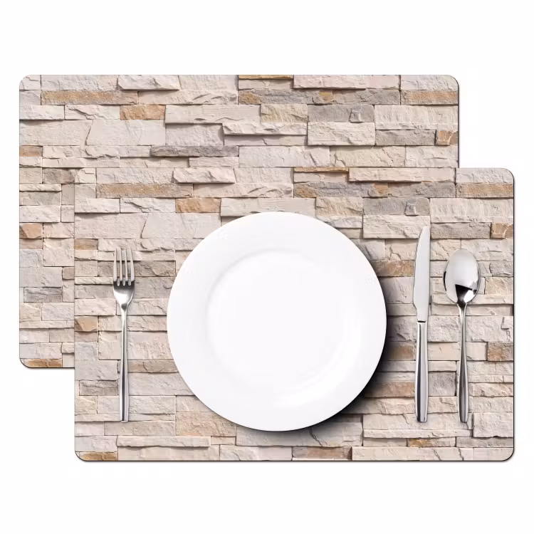 Steen - Muur - Textuur - Rustiek - Beige Placemat vinyl groot -zzsfeer2_Kitchenyeah-website