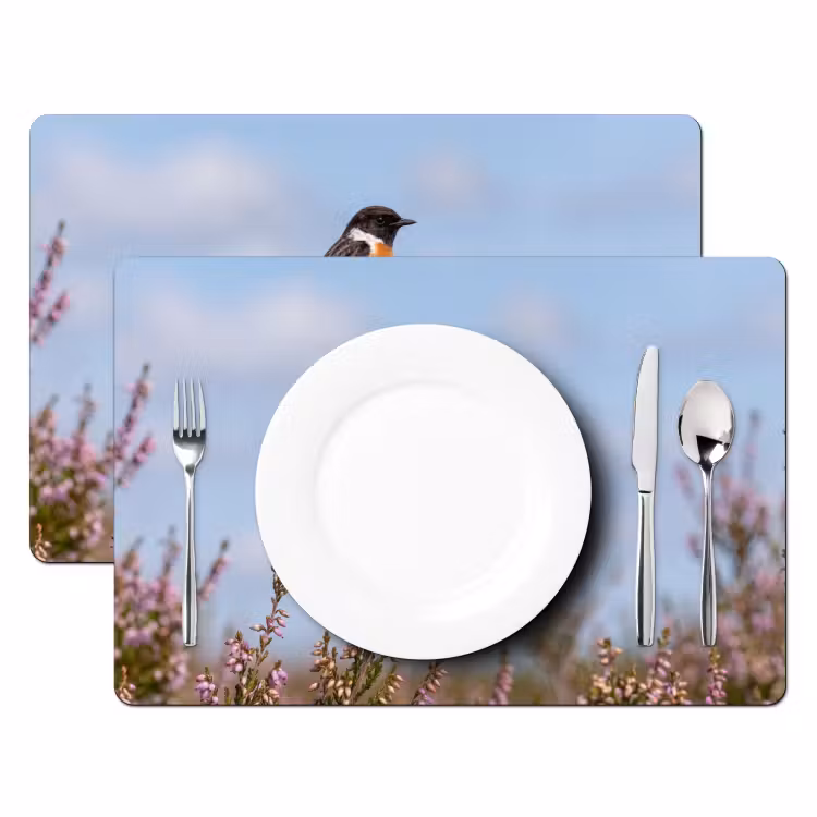 Roodborsttapuit - Heide - Paars - Natuur - Sfeervol Placemat vinyl groot -zzsfeer2_Kitchenyeah-website