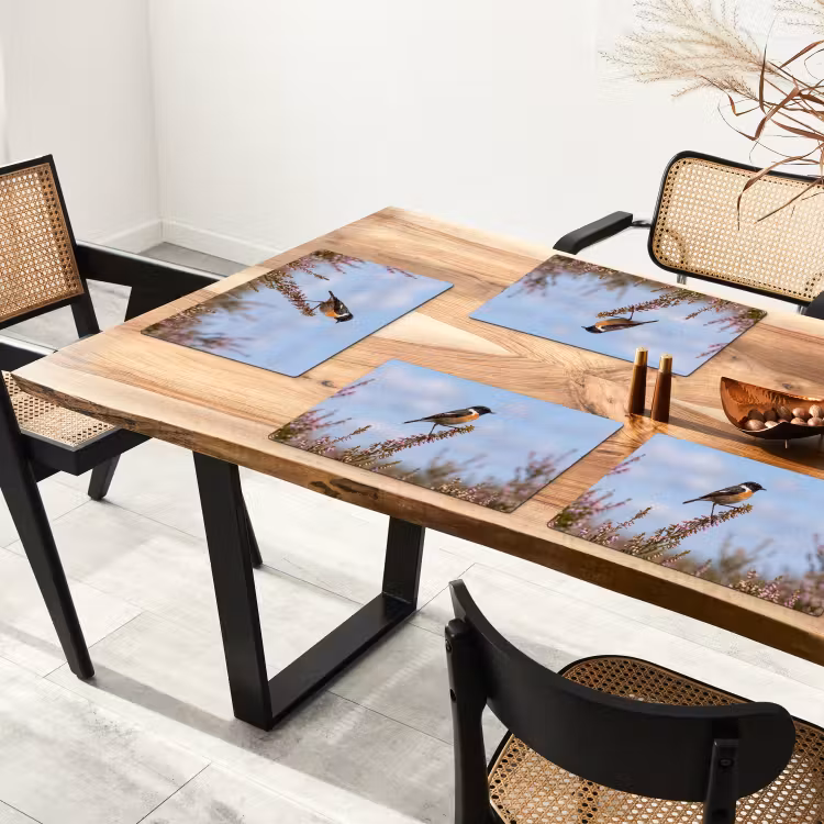 Roodborsttapuit - Heide - Paars - Natuur - Sfeervol Placemat vinyl groot -zzsfeer4_Kitchenyeah-website