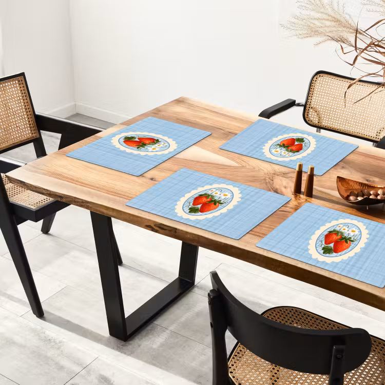 Aardbeien - Lijst - Rood - Geruit Placemat vinyl groot -zzsfeer4_Kitchenyeah-website