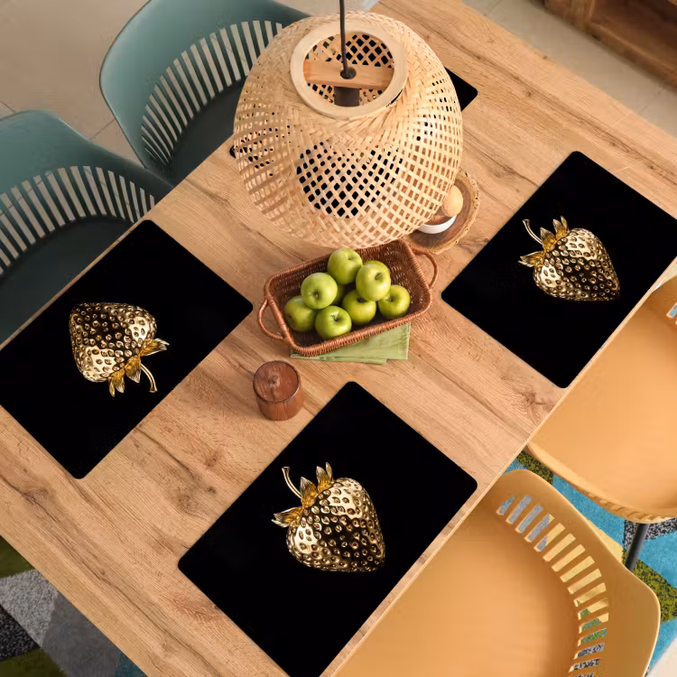 Aardbei - Goud - Zwart - Chrome Placemat vinyl groot -zzsfeer5_Kitchenyeah-website