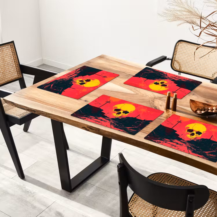 Straat - Verlaten - Schedel - Geel Placemat vinyl groot -zzsfeer4_Kitchenyeah-website