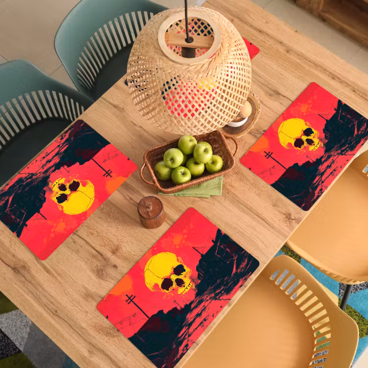 Straat - Verlaten - Schedel - Geel Placemat vinyl groot -zzsfeer5_Kitchenyeah-website