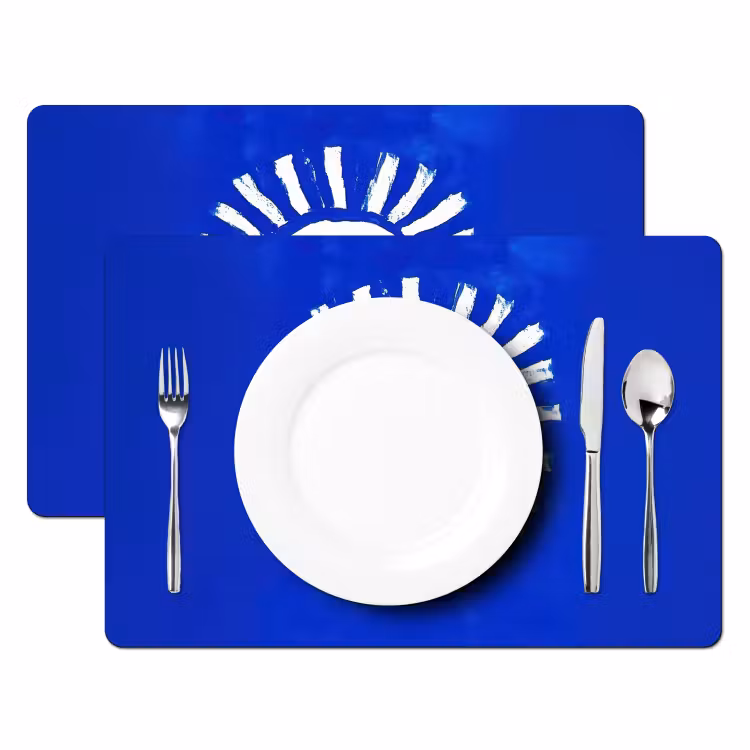 Zon - Gezicht - Penseelstructuur - Blauw Placemat vinyl groot -zzsfeer2_Kitchenyeah-website