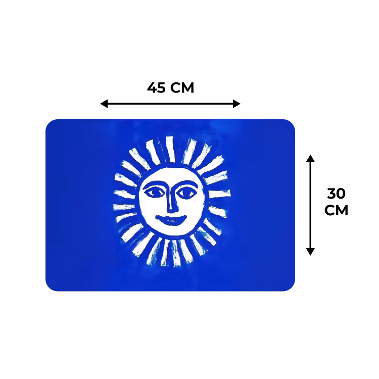 Zon - Gezicht - Penseelstructuur - Blauw Placemat vinyl groot -specs