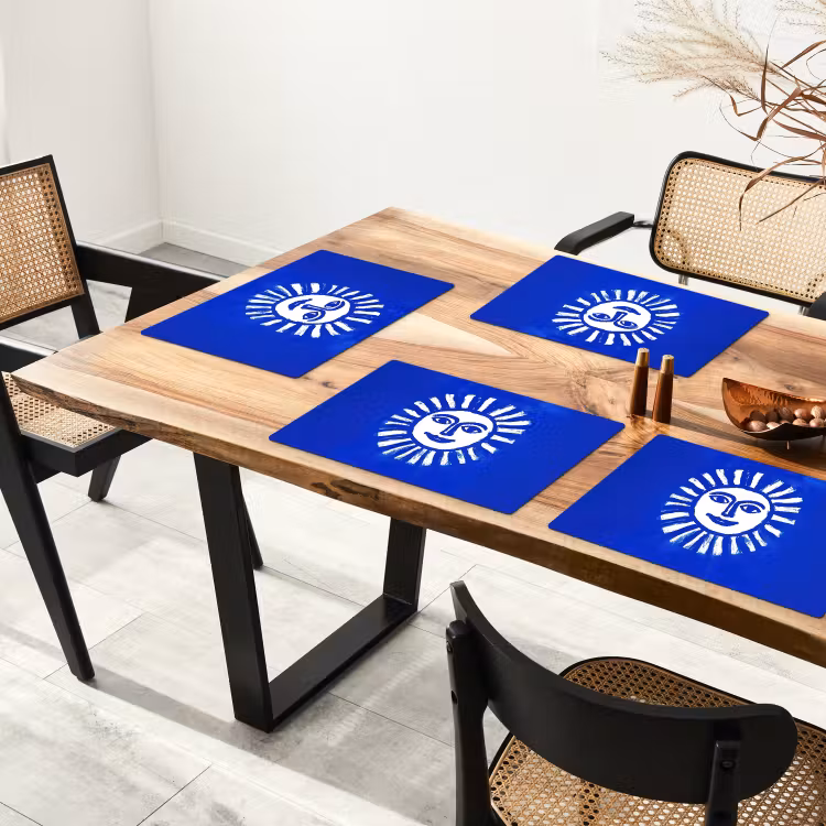 Zon - Gezicht - Penseelstructuur - Blauw Placemat vinyl groot -zzsfeer4_Kitchenyeah-website