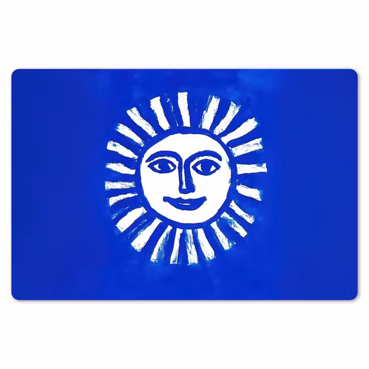 Zon - Gezicht - Penseelstructuur - Blauw Placemat vinyl groot -zzsfeer1_Kitchenyeah-website