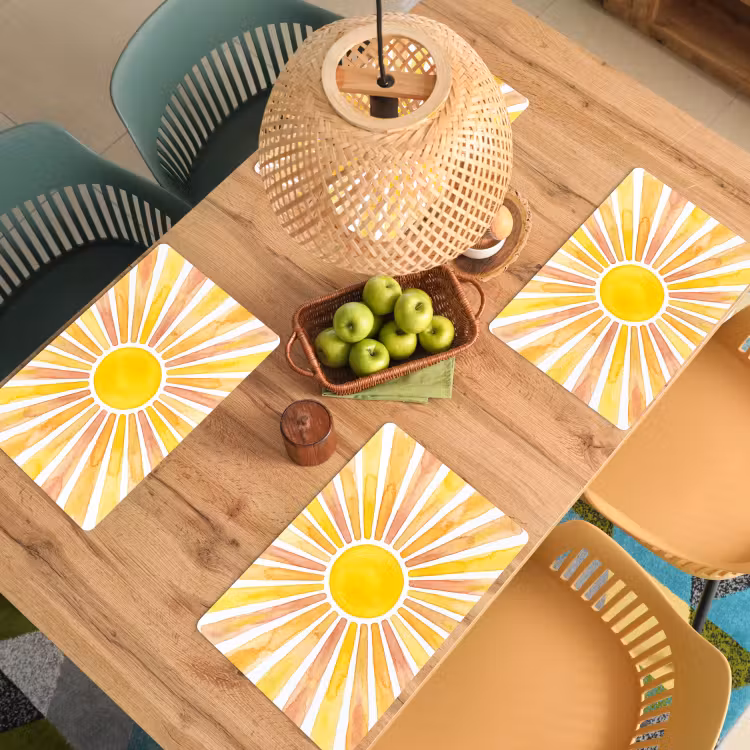 Zon - Stralen - Aquarel - Geel - Abstract Placemat vinyl groot -zzsfeer5_Kitchenyeah-website