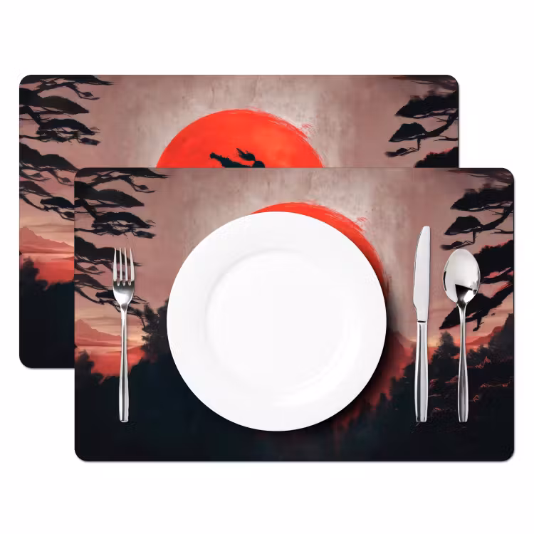 Zon - Krijger - Bomen - Bergen Placemat vinyl groot -zzsfeer2_Kitchenyeah-website