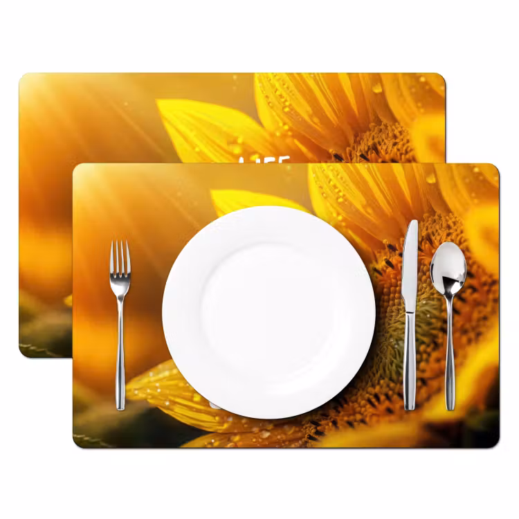 Zonnebloem - Close up - Geel - Quote Placemat vinyl groot -zzsfeer2_Kitchenyeah-website