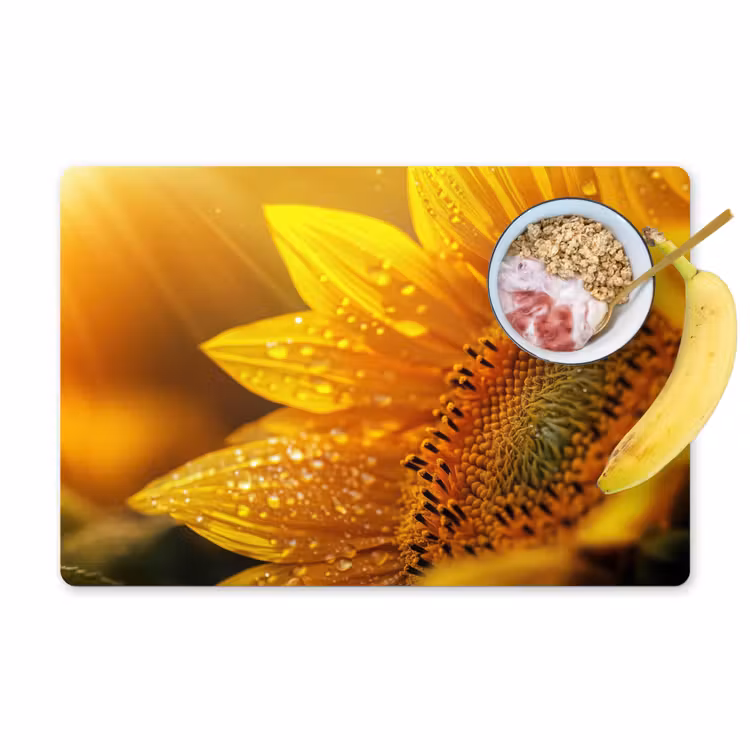 Zonnebloem - Dauwdruppels - Geel - Zonlicht Placemat vinyl groot -zzzproduct_Kitchenyeah-website