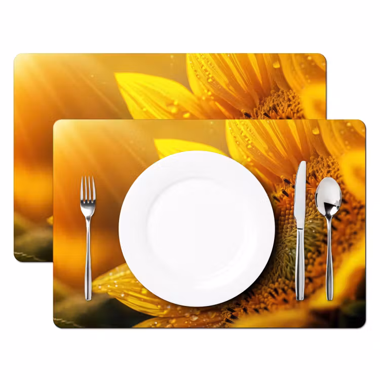 Zonnebloem - Dauwdruppels - Geel - Zonlicht Placemat vinyl groot -zzsfeer2_Kitchenyeah-website