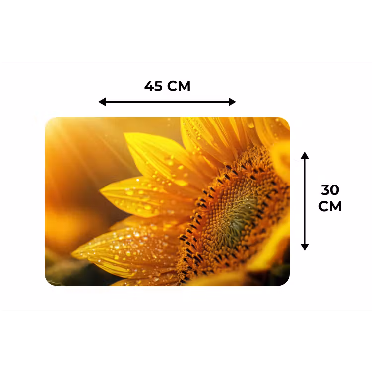Zonnebloem - Dauwdruppels - Geel - Zonlicht Placemat vinyl groot -specs