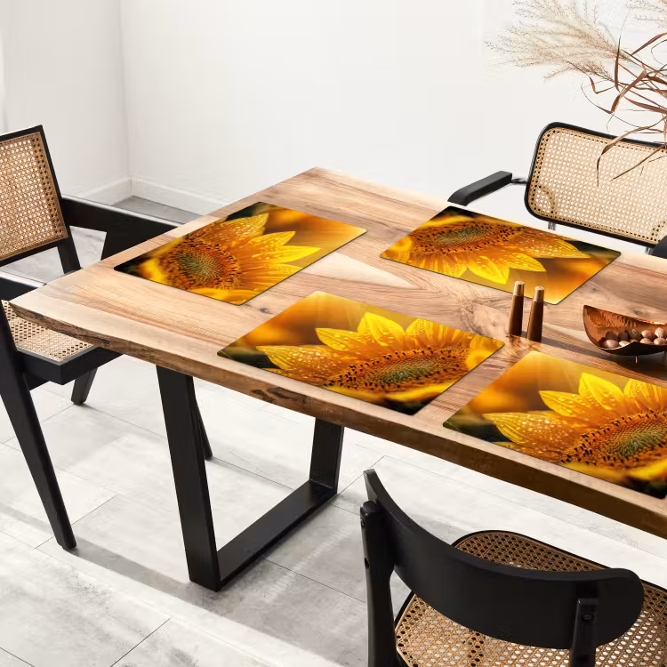 Zonnebloem - Dauwdruppels - Geel - Zonlicht Placemat vinyl groot -zzsfeer4_Kitchenyeah-website