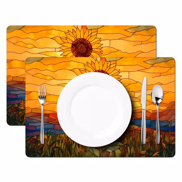 Zonnebloem - Mozaïek - Zonsondergang - Geel Placemat vinyl groot -zzsfeer2_Kitchenyeah-website