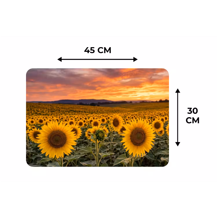 Zonnebloemen - Heuvellandschap - Geel Placemat vinyl groot -specs