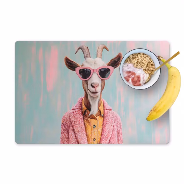 Zonnebril - Roze - Geit - Horen Placemat vinyl groot -zzzproduct_Kitchenyeah-website