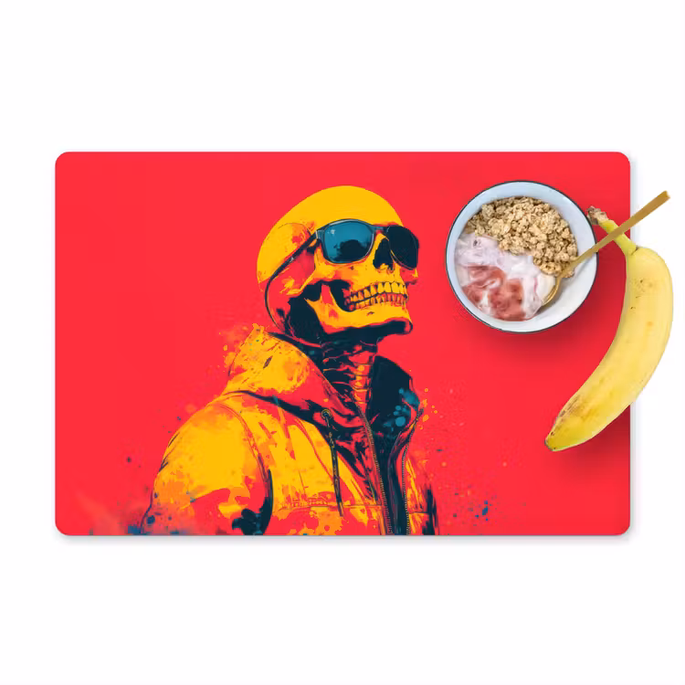 Zonnebril - Schedel - Jas - Rood Placemat vinyl groot -zzzproduct_Kitchenyeah-website