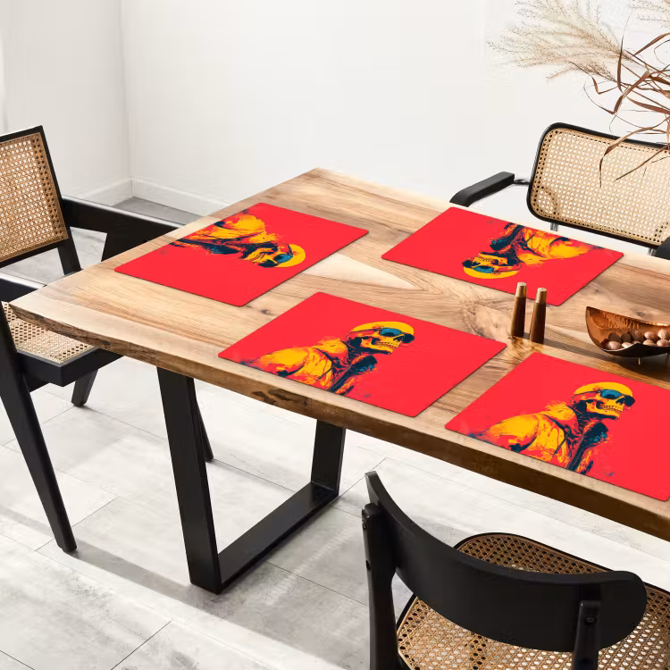 Zonnebril - Schedel - Jas - Rood Placemat vinyl groot -zzsfeer4_Kitchenyeah-website