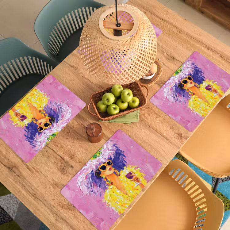Zonnebril - Vrouw - Jas - Veren Placemat vinyl groot -zzsfeer5_Kitchenyeah-website