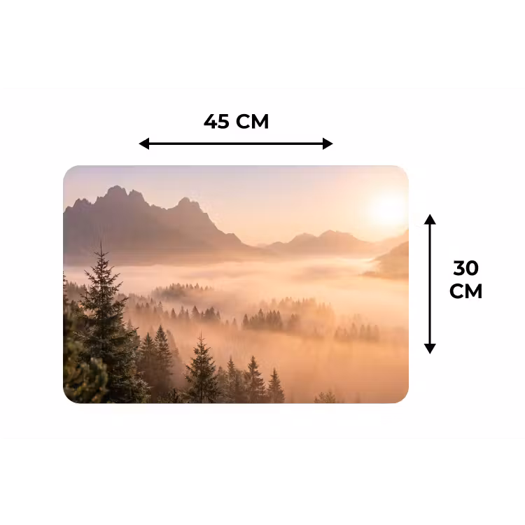 Zonlicht - Mist - Bergen - Bomen Placemat vinyl groot -specs