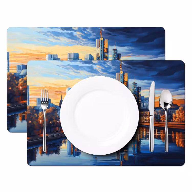 Zonsondergang Frankfurt - Stad - Skyline - Water Placemat vinyl groot -zzsfeer2_Kitchenyeah-website