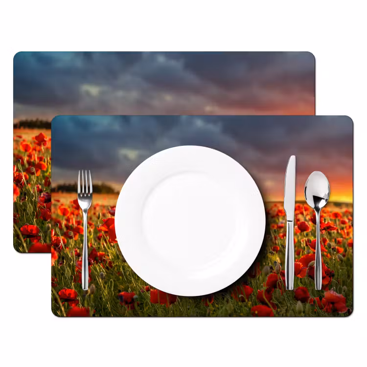 Zonsondergang - Klaprozen - Rood - Bloemen - Veld - Natuur Placemat vinyl groot -zzsfeer2_Kitchenyeah-website