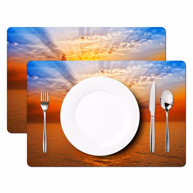 Zonsondergang - Zee - Lucht - Oranje - Horizon - Water Placemat vinyl groot -zzsfeer2_Kitchenyeah-website