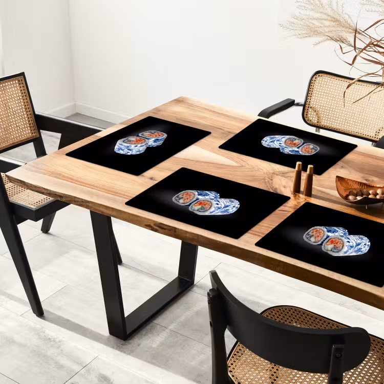 Sushi - Delfts blauw - Rijst - Vis - Elegant Placemat vinyl groot -zzsfeer4_Kitchenyeah-website
