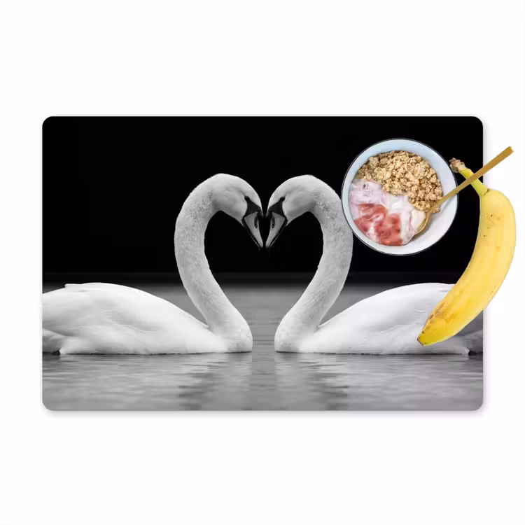 Zwanen - Hart - Zwart - Wit Placemat vinyl groot -zzzproduct_Kitchenyeah-website