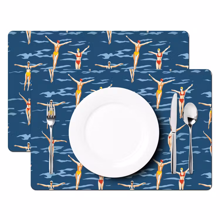Zwemsters- Retro - Blauw Placemat vinyl groot 368 -zzsfeer2_Kitchenyeah-website
