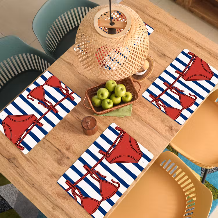Badkleding - Waslijn - Zomer - Illustratie - Rood Placemat vinyl groot -zzsfeer5_Kitchenyeah-website