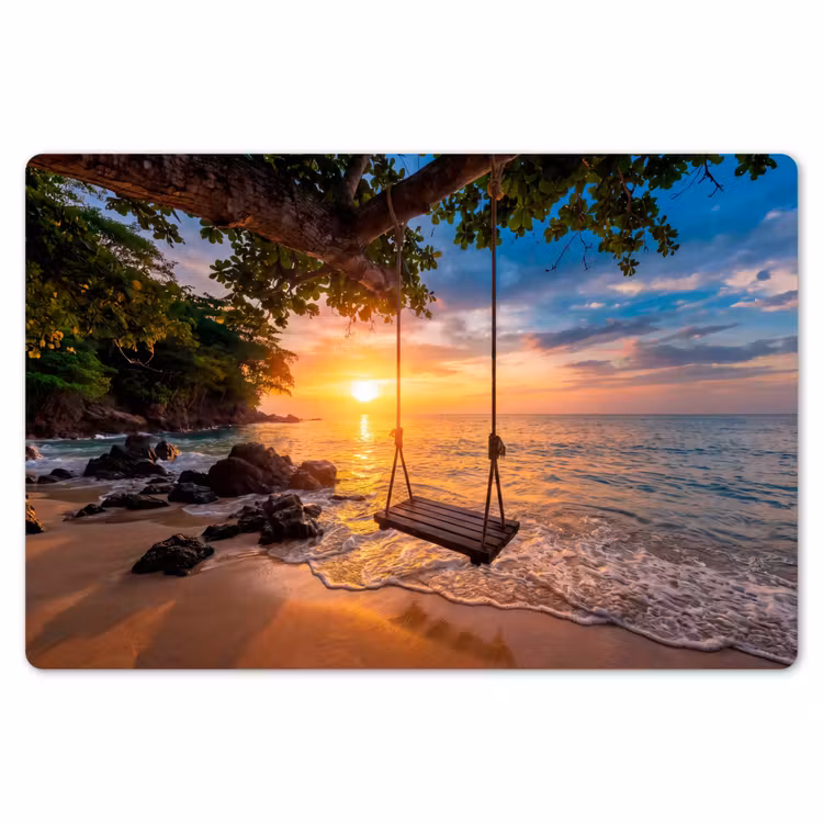 Schommel - Strand - Zonsondergang - Natuur - Oranje Placemat vinyl groot -zzsfeer1_Kitchenyeah-website
