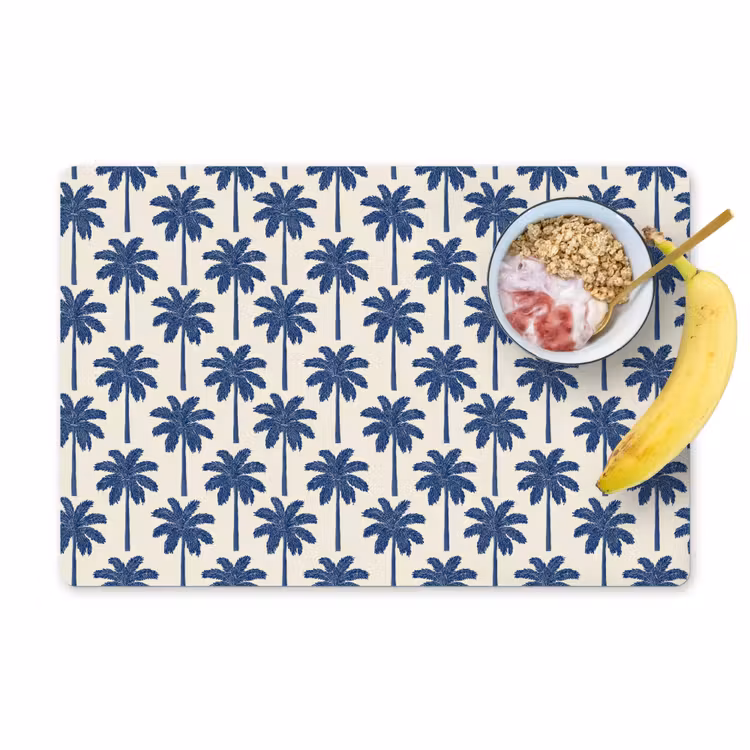 Symmetrisch - Palm - Blauw Placemat vinyl groot 368 -zzzproduct_Kitchenyeah-website