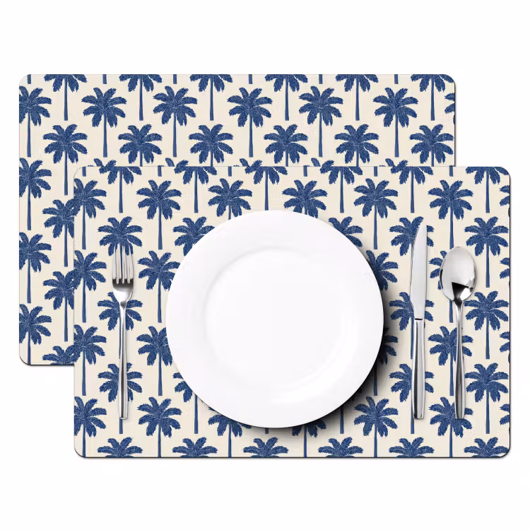 Symmetrisch - Palm - Blauw Placemat vinyl groot 368 -zzsfeer2_Kitchenyeah-website